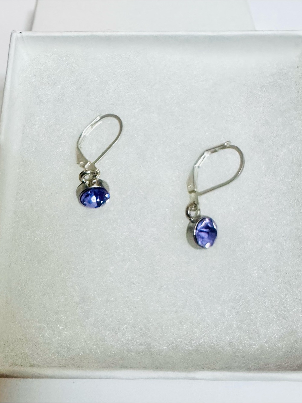 Silver Drop Earrings with Purple Gemstones